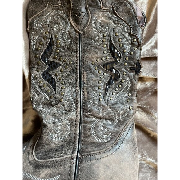 Laredo Women's Lucretia Studded Snake Inlay Western Boot - Snip Toe - 52133BRN - Picture 8 of 16